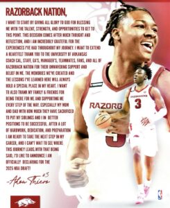 Read more about the article BREAKING: Arkansas Forward Adou Thiero Declares For 2025 NBA Draft.
