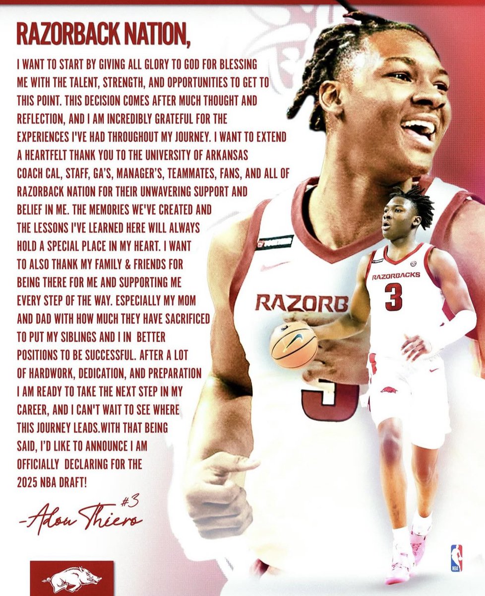 You are currently viewing BREAKING: Arkansas Forward Adou Thiero Declares For 2025 NBA Draft.